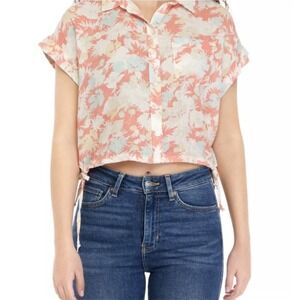 True Craft Linen Blend Floral Top Women 3X Sleeveless Button Blouse